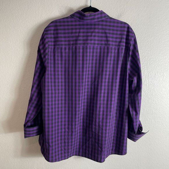 Foxcroft Womens Plus 18W Non Iron Purple Black Gingham Check Button Up Shirt Top - Picture 9 of 9